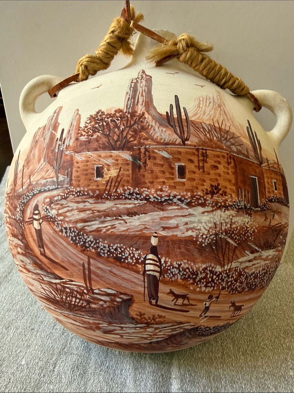 Linn Panter Pottery Hand-Painted artisan Southwestern Sedona Canteen Vase